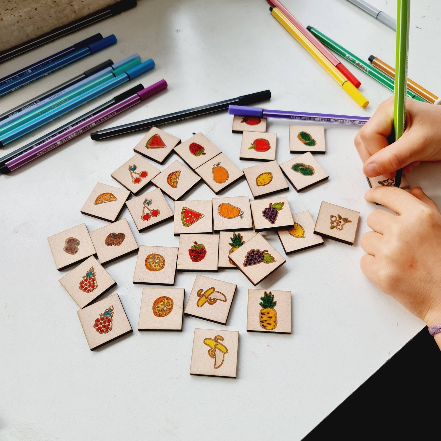 Wooden fruit memory game