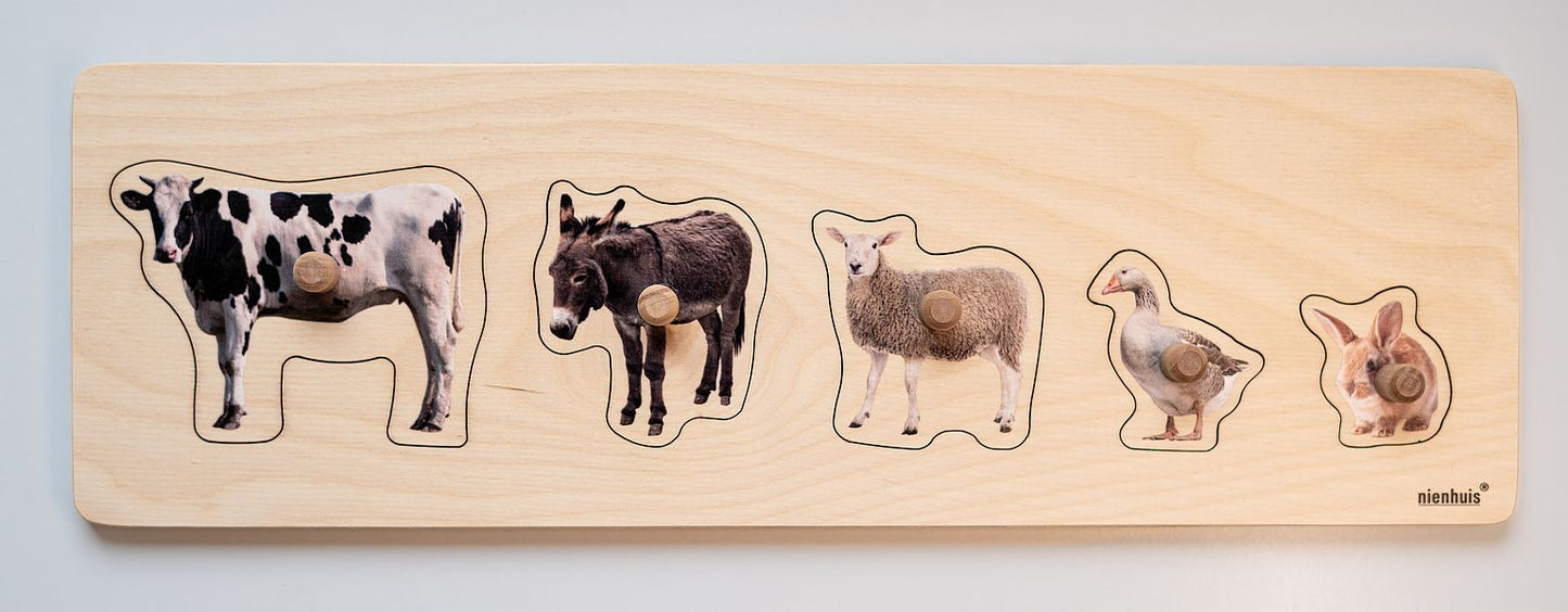 Montessori grasping puzzle with wild animals/farm animals