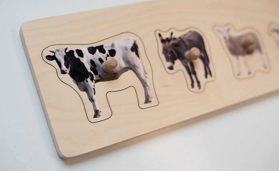 Montessori grasping puzzle with wild animals/farm animals