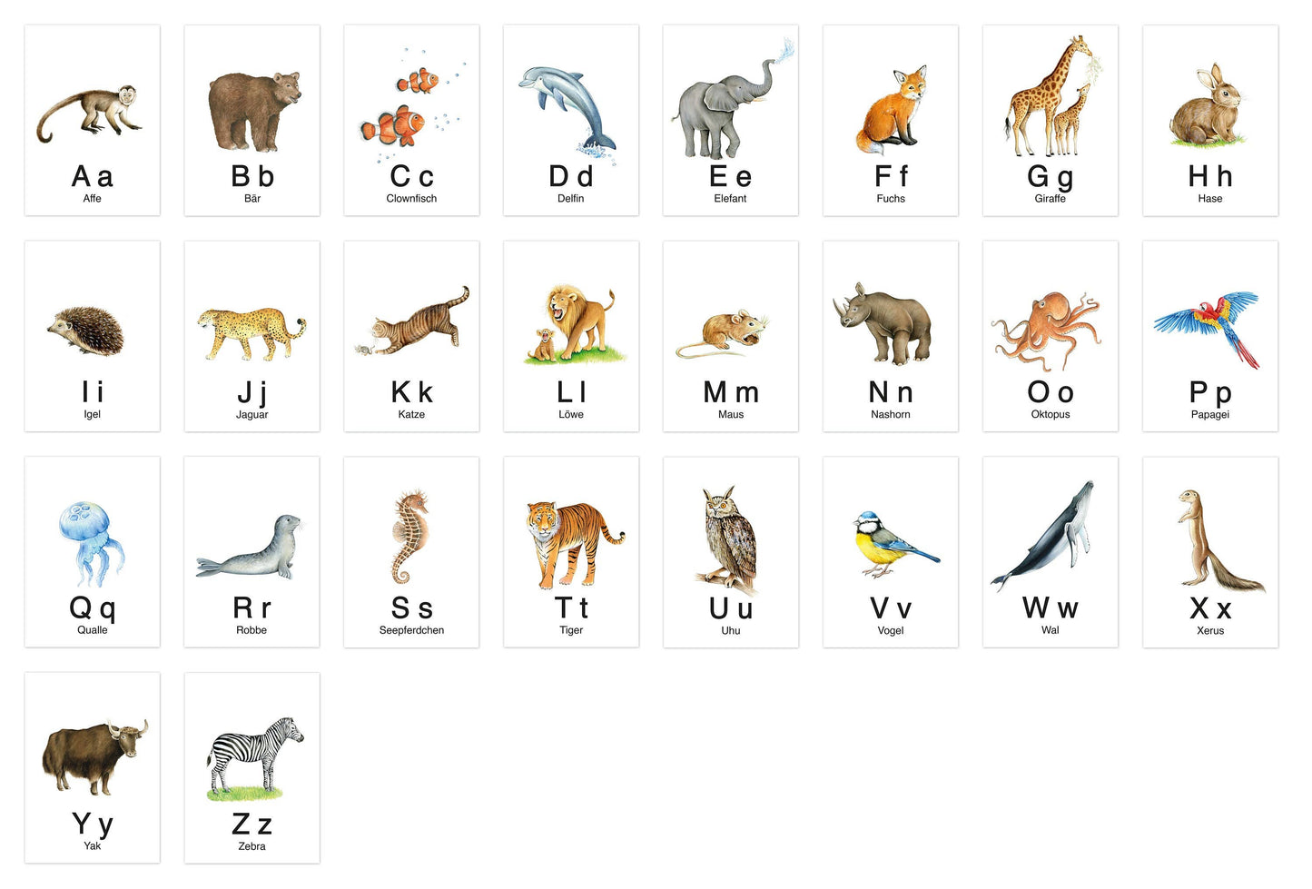 26 ABC Alphabet Cards WHITE Flashcards Letters Learning Game