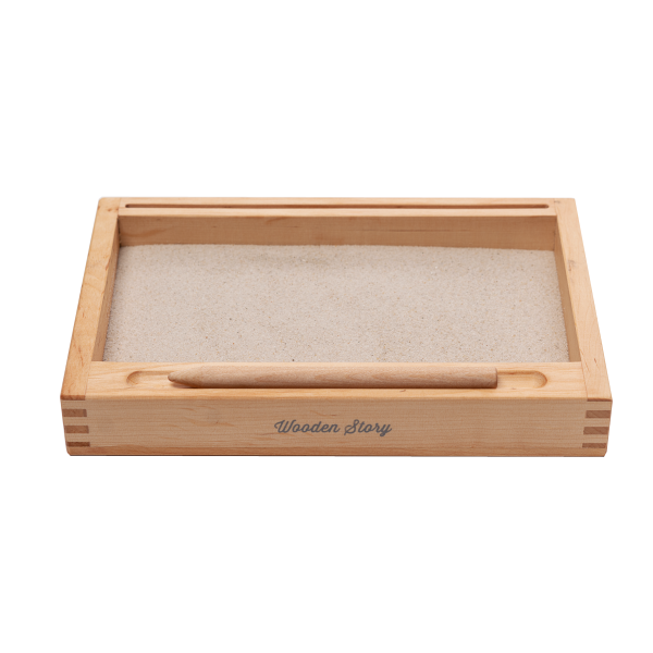 Montessori Sandtablett mit Kartenhalterung und Sand