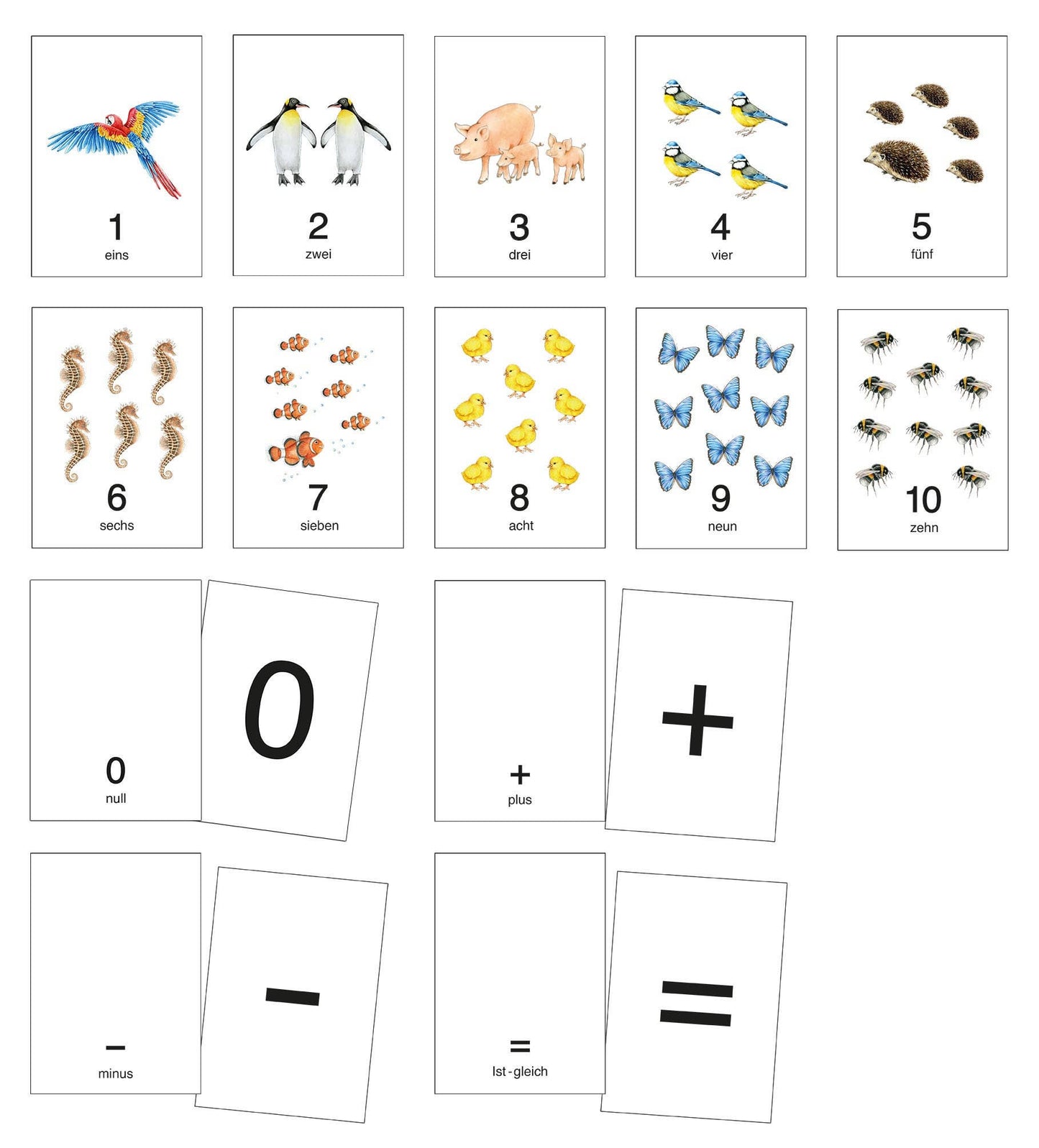 14 NUMBER CARDS 1-10 Cards WHITE Calculation Cards Reversible Cards