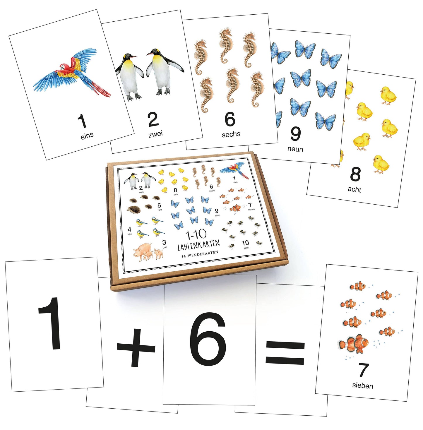 14 NUMBER CARDS 1-10 Cards WHITE Calculation Cards Reversible Cards